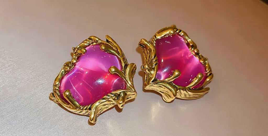 Glass Heart Clip on Earrings